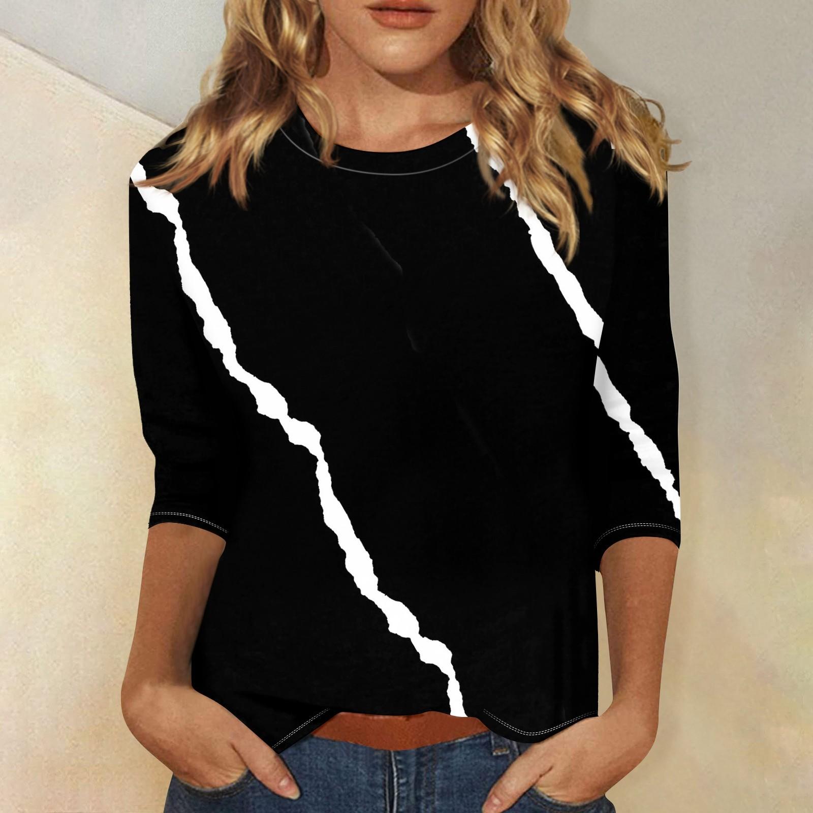 

Рубашки с рукавом 3/4 для женщин, футболки с принтом, блузки, повседневные базовые топы больших размеров, пуловеры S чёрный