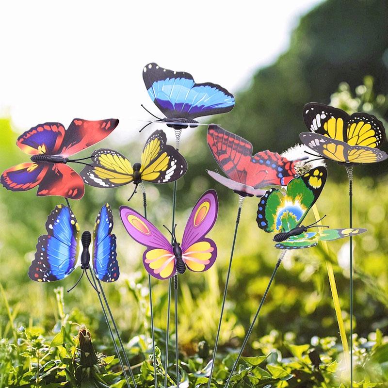 50Pcs Butterflies Garden Yard Planter Colorful Whimsical Butterfly Stakes Decoration Home Outdoor Flower Pots Decor Supplies