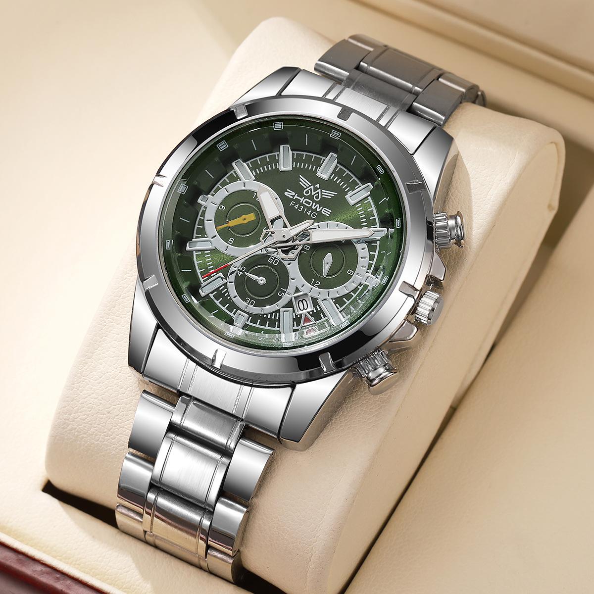 Business Men S Large Dial Three Eyes Calendar Quartz Watch Stainless Steel Strap Men S Watch