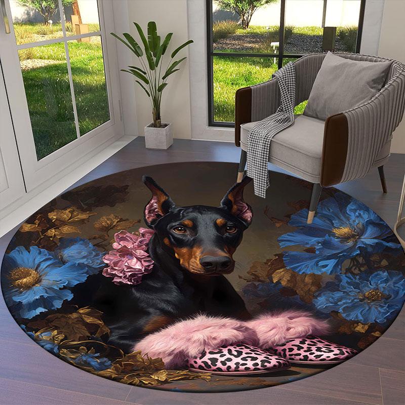 Cute and fantastical puppyRound Area Rug,Carpet Rug for Living Room Bedroom Sofa Playroom Decor,Non-slip Floor Mat