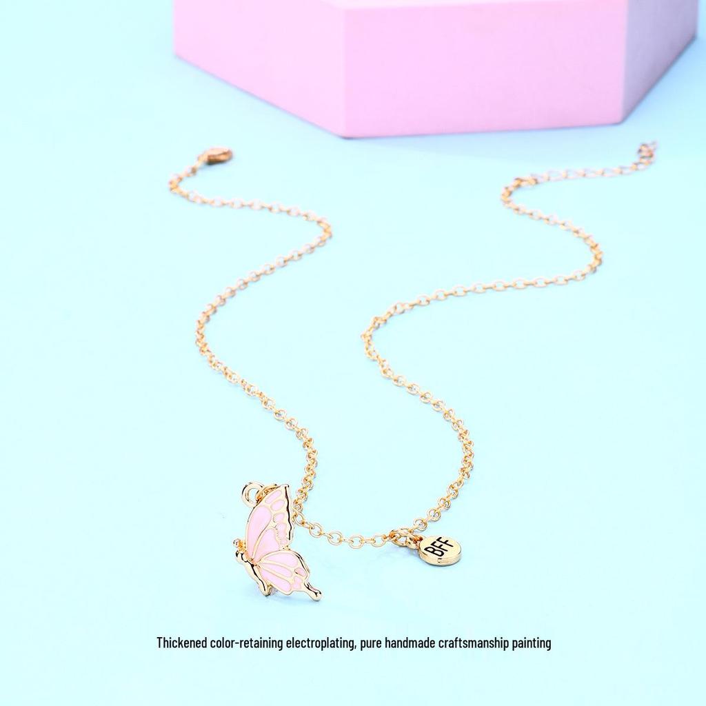 Cross-Border Butterfly Magnet Stone Necklace - Best Friend Alloy Pendant