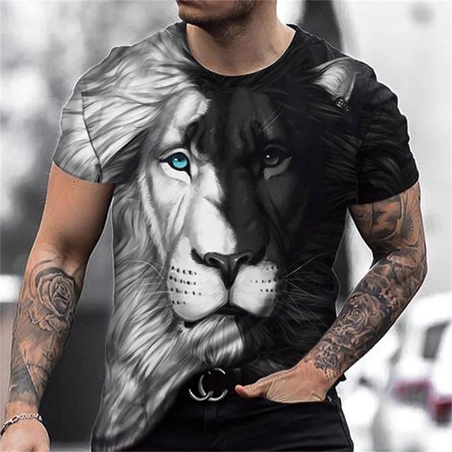 Summer Fierce Lion Graphic trička pro muže Zvířecí potisk Denní výstřih Volný Trička s krátkým rukávem Streetwear Oversized trička