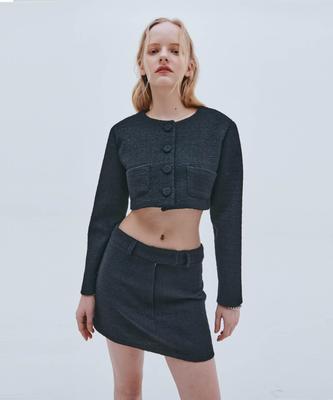 Etre Au Sommet Tweed Collarless Setup Jacket (Black)