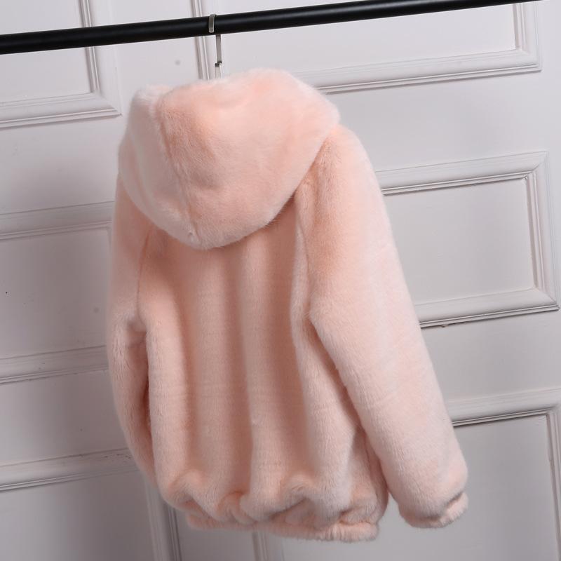 Autumn and winter new imitation fur jacket women's loose and cute short Rex rabbit hair plush hooded women Korean version