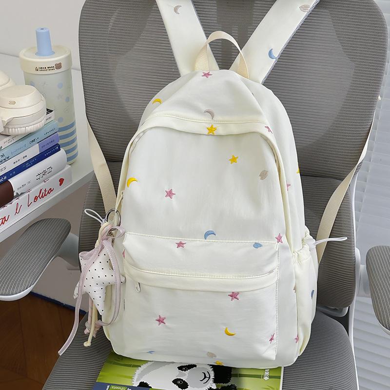 Schoolbag1011 New Girl Backpack Cute Sweet Large Capacity Lightweight Backpack Star Moon Trend Commuter Leisure Backpack