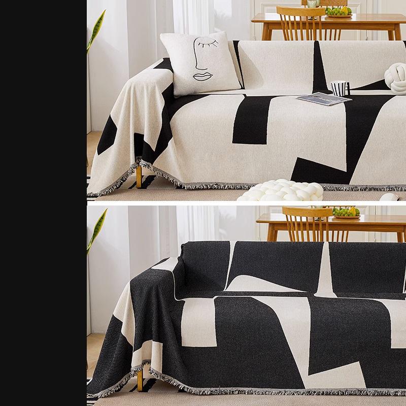 Double-sided Sofa Cover Chenille Sofa Cover Simple Style with Tassels Living Room Sofa Towel Large Blanket