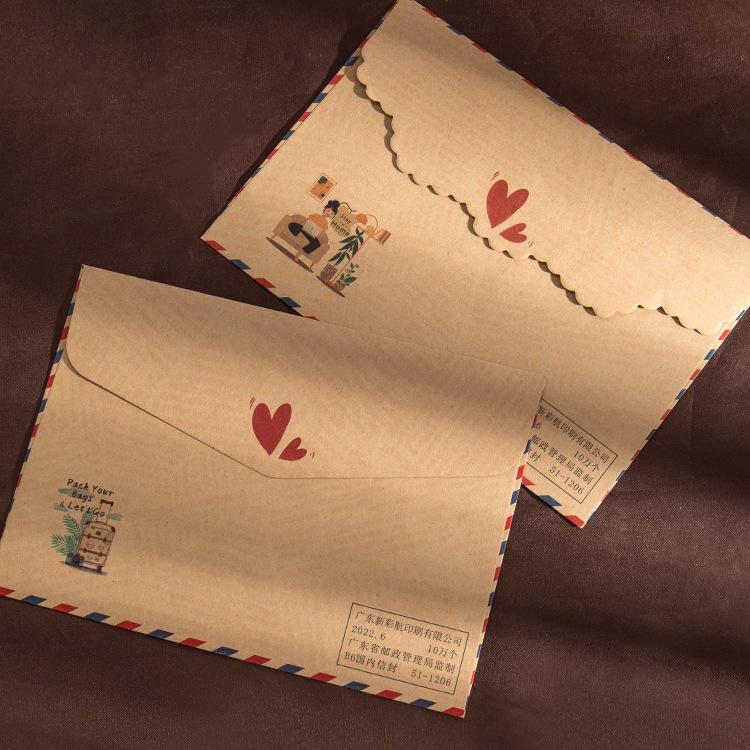 Kraft Paper Retro European Style Airmail Envelope & Stationery Set with Postcards and Greeting Cards In White