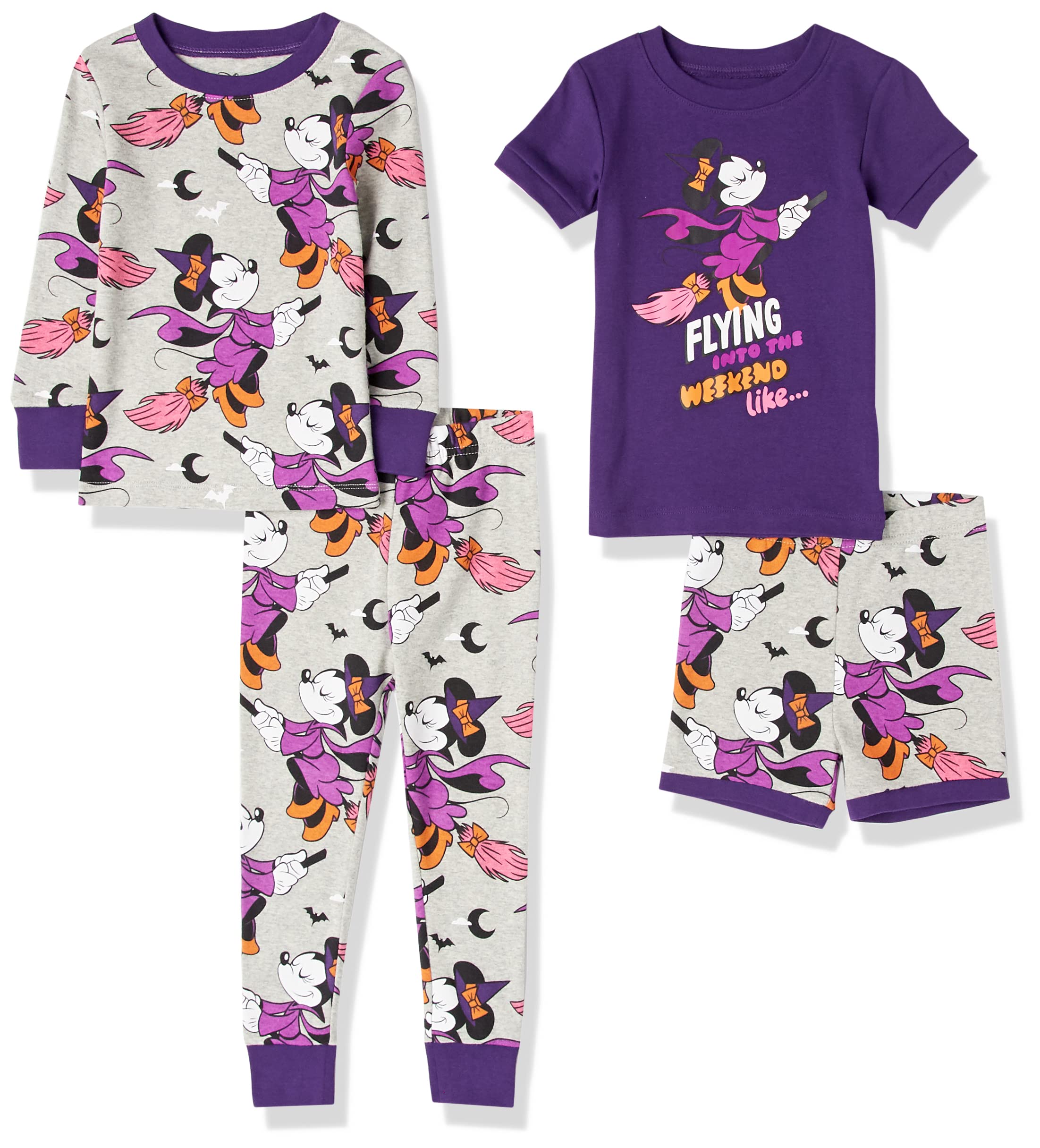 

[Amazon Essentials] Girls 4-Piece Pajama Set, Disney Marvel Star Wars, Minnie/Halloween, Size 135 (formerly Spotted Zebra brand)