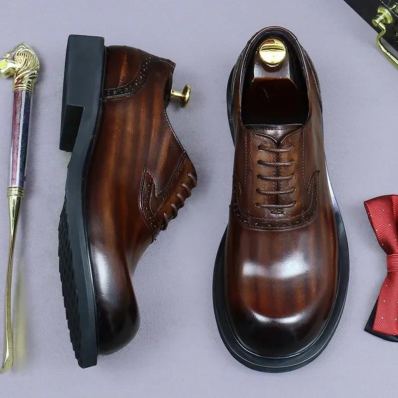 

Ретро Мужские Туфли Роскошное Ручное Качество Натуральная Кожа Осень Круглый Носок Британский Стиль Элегантные Свадебные Оксфорды Мужские 45 кофейный