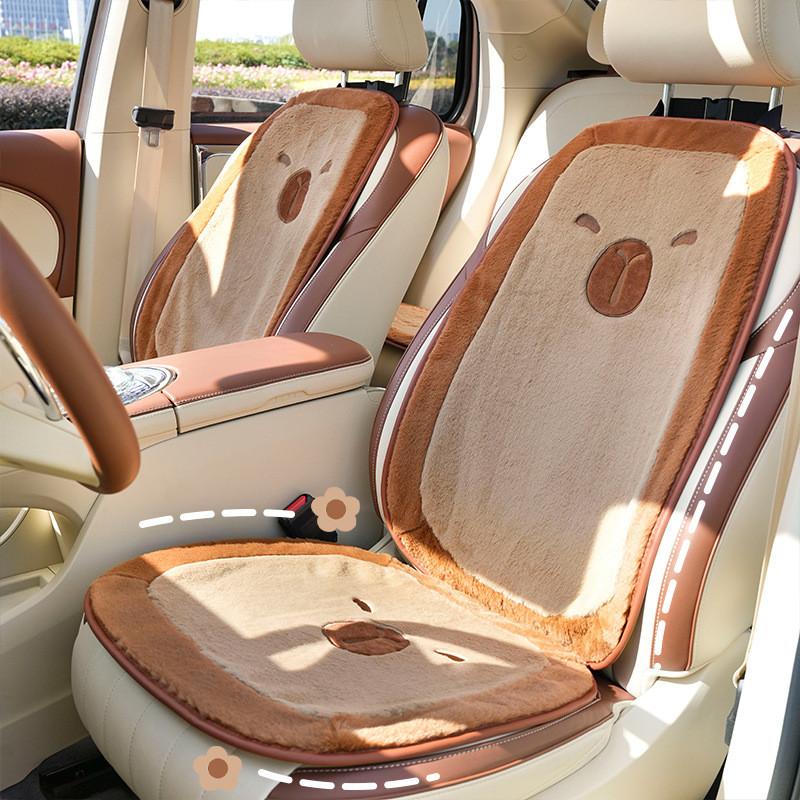 Embroidery Plush Capybara Car Seat Cushion Set Decor For Winter Comfort Warmth