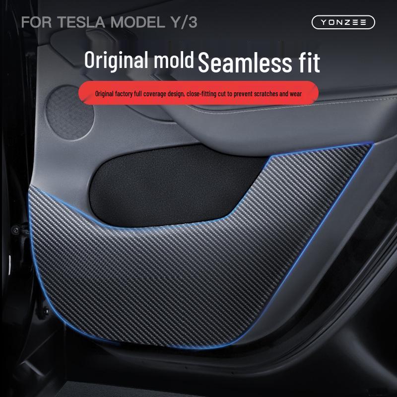 Tesla Model 3/Y Glove Box Kick Mat, Carbon Fiber Texture Door Protector, Interior Accessory.