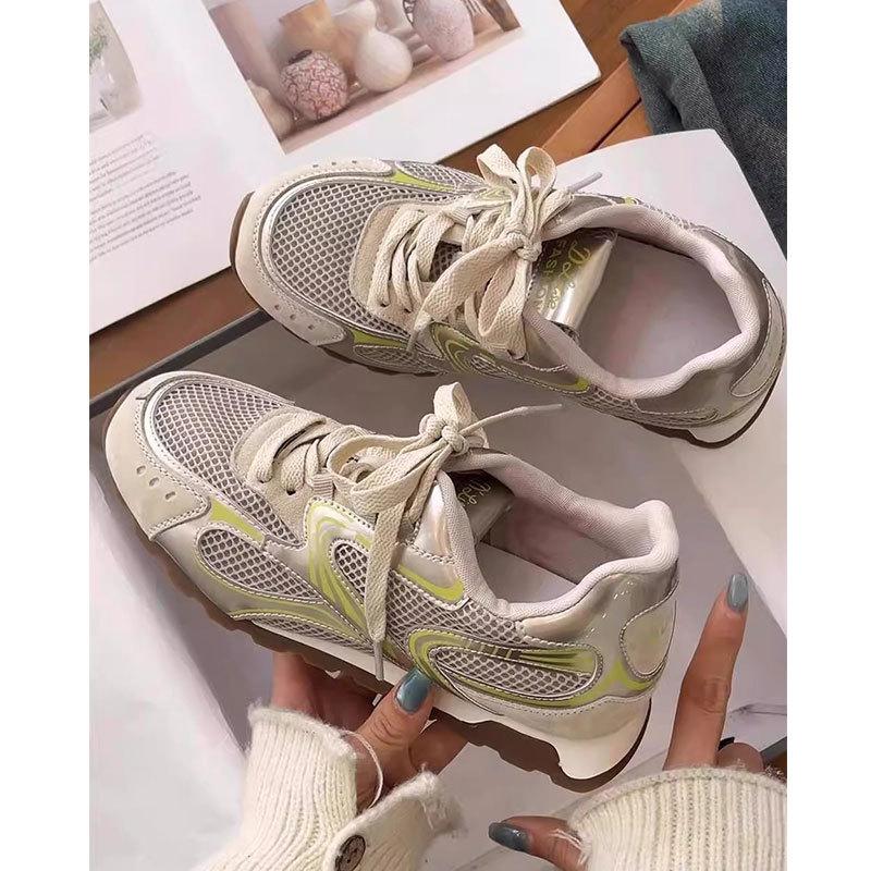 

Fashion Sneakers Casual Women Designer Retro Running Shoes 2025 New Comfy Leather Fabric Breathable Height Increased Platform Shoe 35