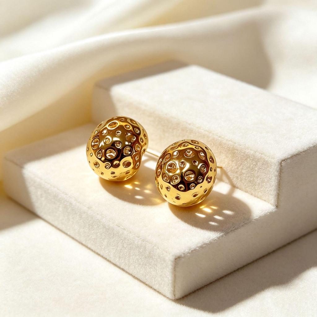 Luxury Gold Stainless Steel Round Ball Earrings: European & American Fashion Design