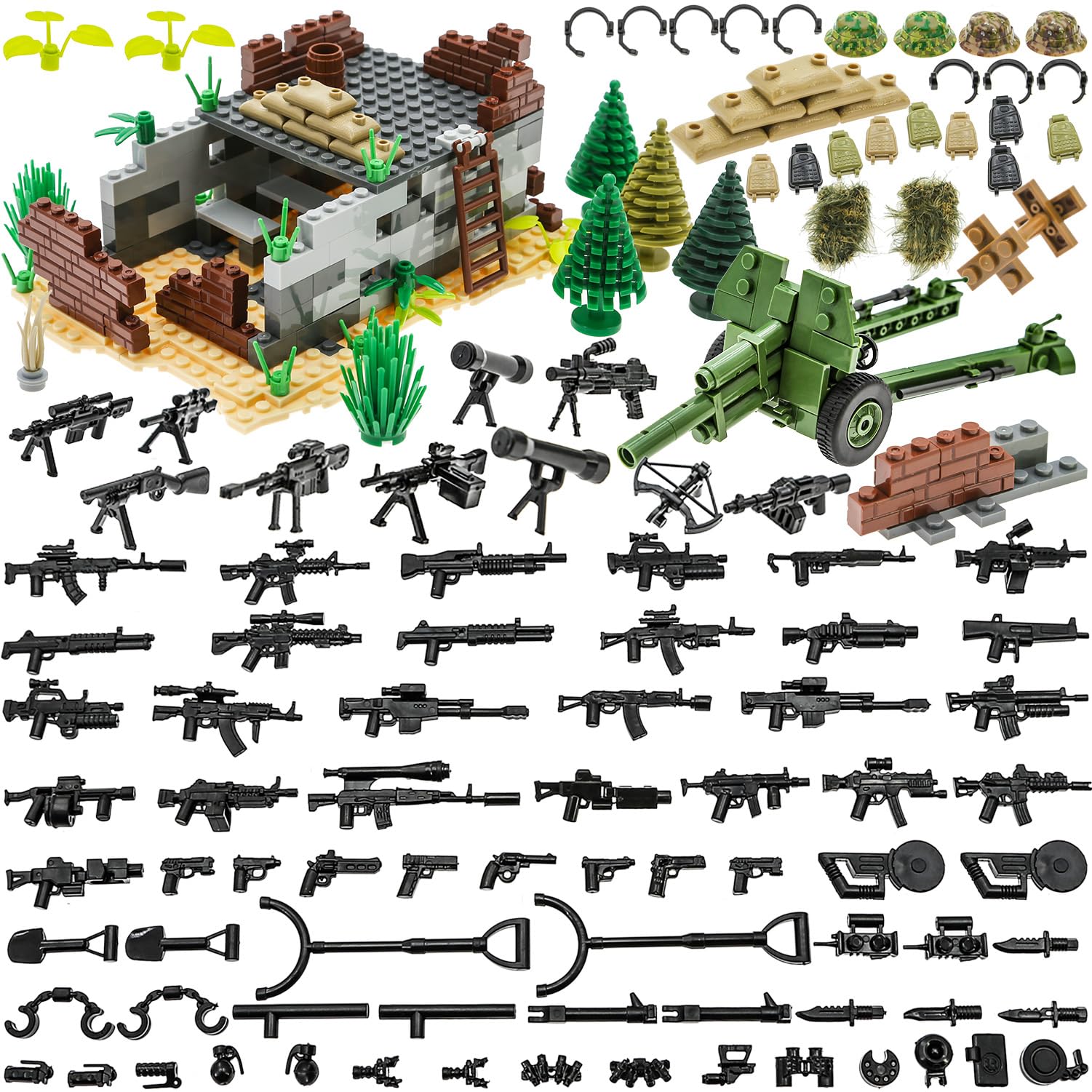 

BloxBrix 180 деталей Оружие Пулеметы Винтовки Совместимо с Lego Минифигурки Военные базы Казармы Игрушки Солдаты Вторая мировая война Современный SWAT Combat