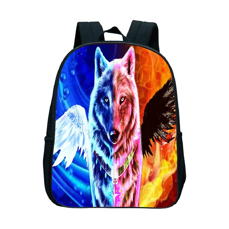 Animal Wolf Pattern Printed Backpack for Primary and Secondary School Students, Large Capacity Backpack