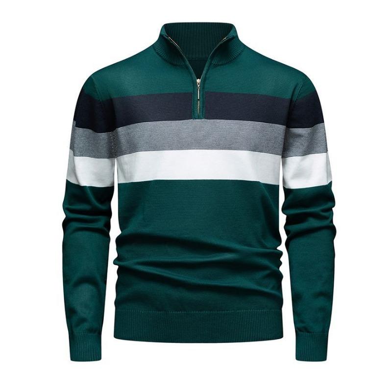 Men Slim Fit Stand Collar Zip Pullover Knit Sweater Fashion Casual Warm