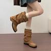 Autumn and winter knight boots handsome versatile retro style belt buckle medium and short boots and new locomotive boots pile boots women