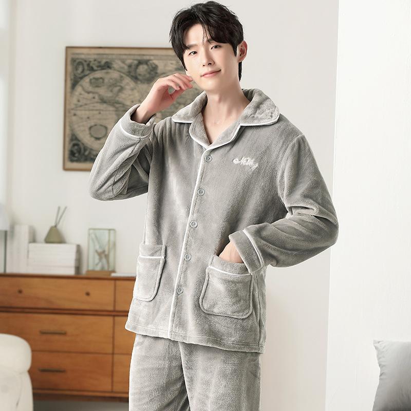 Winter New Men's Outerwear Pajamas, Coral Fleece Pajamas, Men's Thick Flannel Home Clothes