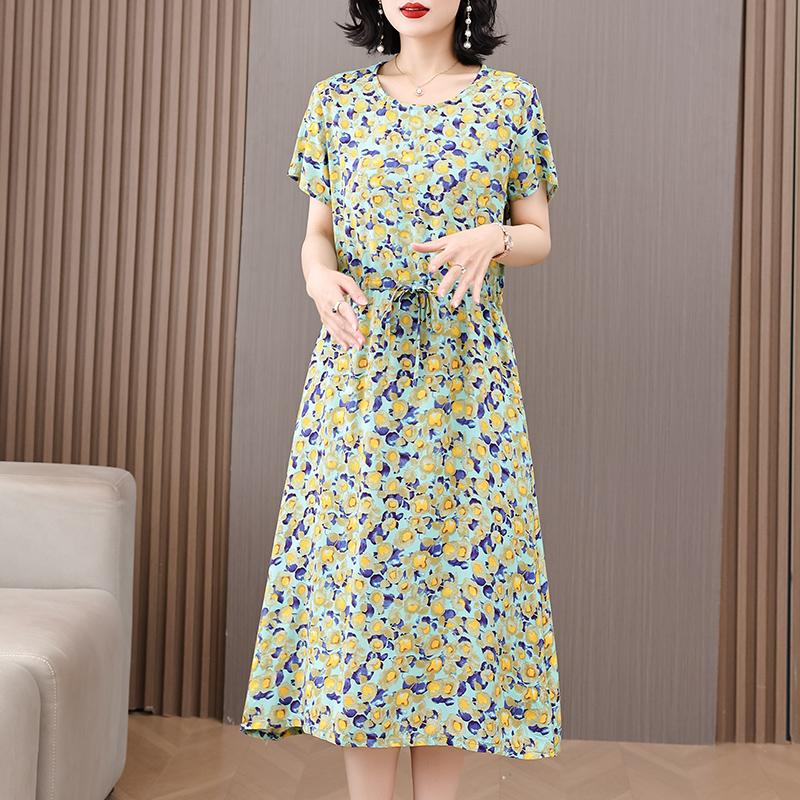 Letnia kobieta elegancka sukienka nowa dorywczo z krótkim rękawem ubrania w stylu koreańskim damska długa sukienka z nadrukiem w stylu vintage