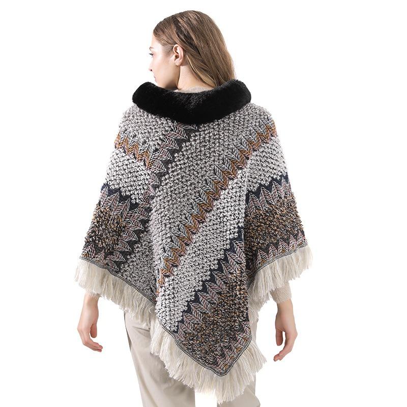 Herbst und Winter Neu Pelzkragen Strickschal, Thermopullover Cape, Schal Damen