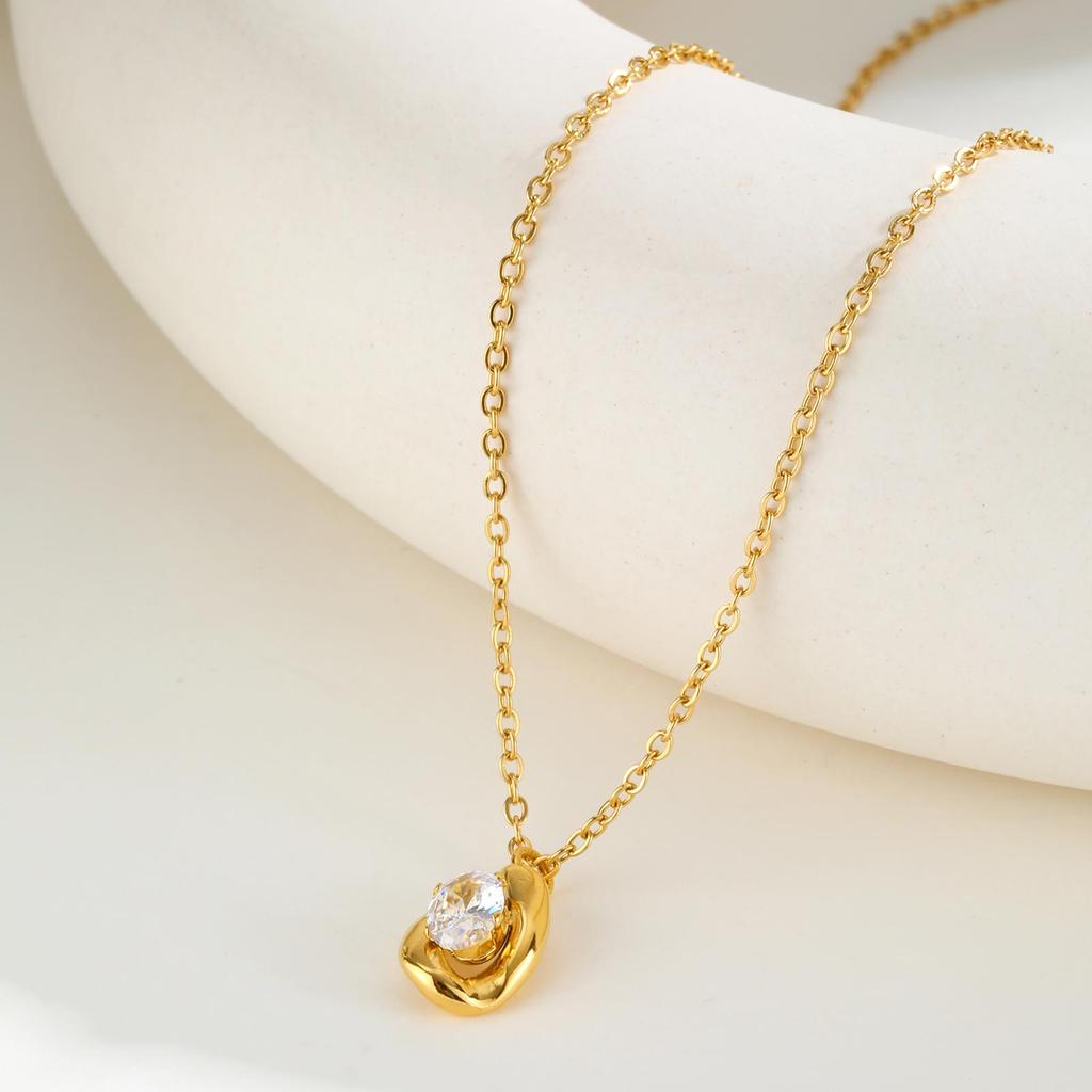 Oval White Zircon Pendant Necklace Earrings for Women,Gold Color Stainless Steel Necklaces,Exquisite Jewelry Gifts