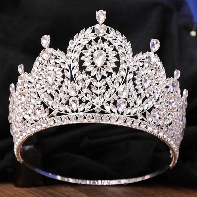 Luxury Royal Queen Green Wedding Crown Rhinestone Big Tiara Party Show Hair Jewelry for Pageant High Diadem Bridal Gifts