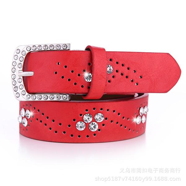 Diamond belt, women's genuine leather pure cowhide pants belt, wide diamond-encrusted, cut out genuine leather