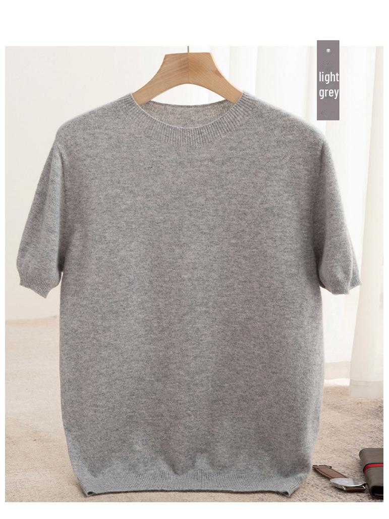 Мужской свитер с короткими рукавами из шерсти на осень и зиму XXXL светло-серый