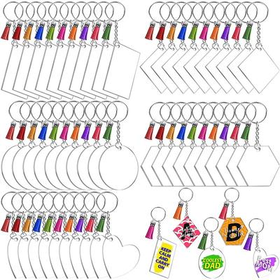 Acrylic Blanks Keychains Bulk 20/40/80 PCs Kit Acrylic Ornament Clear Blanks Tassels Key Chain Jump Rings for Vinyl Crafting DIY Keychain