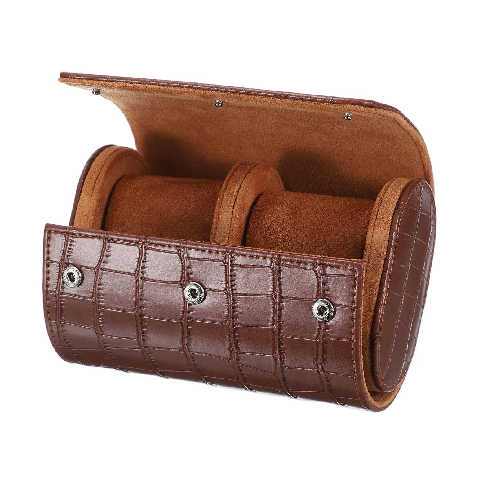 

uxcell Travel Watch Case, 2-Slot Portable Leather Watch Case, Unisex, with Removable Pillow, Striped Texture, Brown