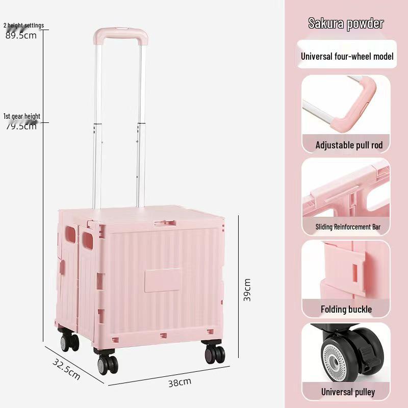 Younai Lightweight Portable Folding Shopping Cart with Trailer Trolley for Home Use