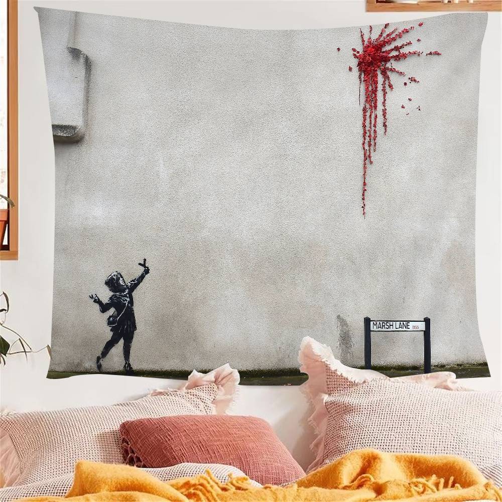 

Banksy Graffiti Art Works Tapestry Art Printing Japanese Wall Tapestry Anime Wall Hanging Home Decor 74x94cm(29x37in)