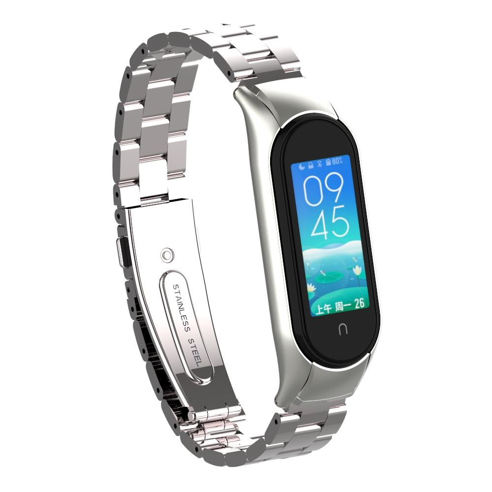 

Three Beads Stainless Steel Watch Strap Replacement Band for Xiaomi Mi Band 5 Silver