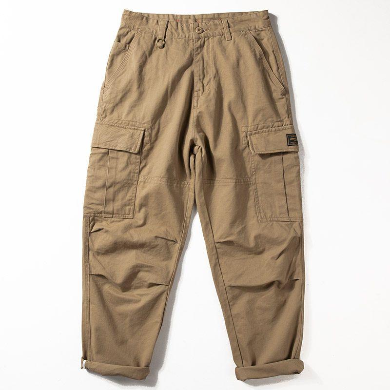 Heavy Spring and Autumn Retro Loose Straight Cargo Pants Khaki 29