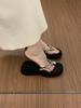 French high-end slope heel flip-flops shoes for women's summer wear with skirts, rhinestones, muffin bottoms, cool slippers for women
