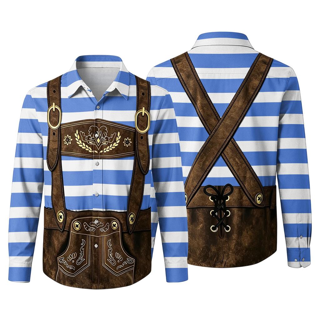 Men's Loose Fit Long Sleeve Shirt 3D Print Oktoberfest Style Button Down Shirt Casual Vintage Design Breathable Fabric Suitable for Outdoor Party