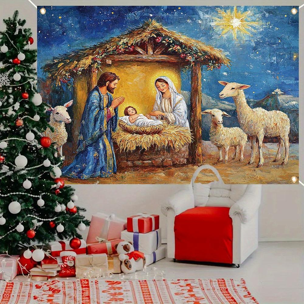 One 2D flat polyester background fabric for the Christmas Nativity scene suitable for Christmas and wall decoration.