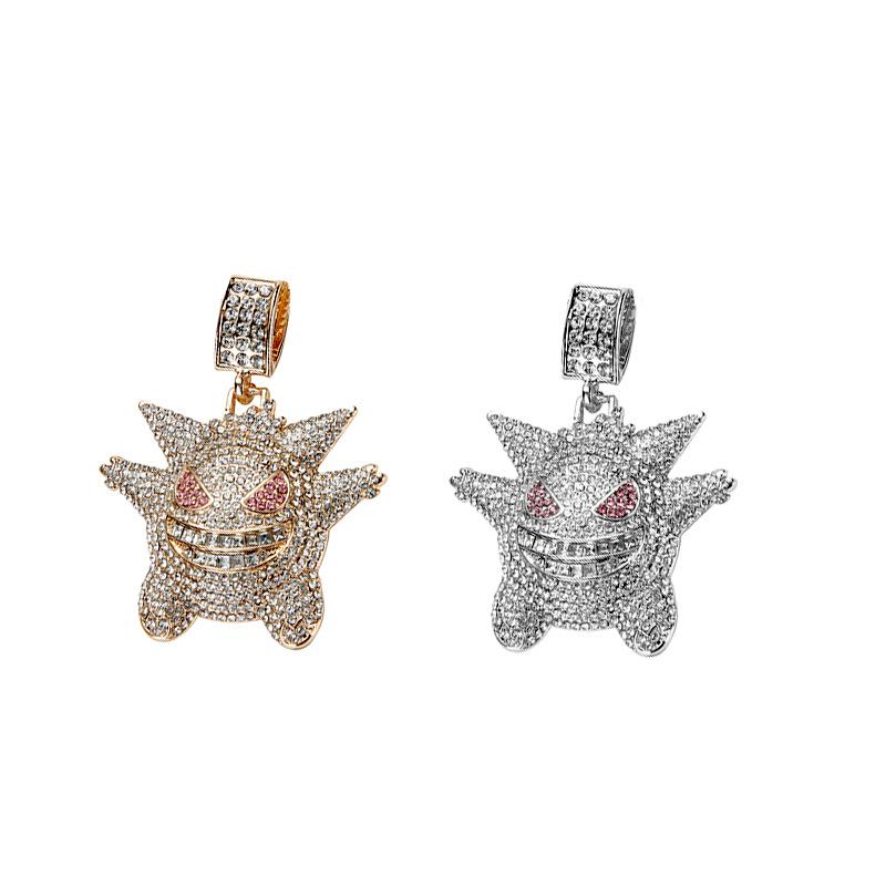 Hiphop Full Diamond Cuban Necklace Hiphop Pokemon Anime Pet Elves Pendant Men's Necklace