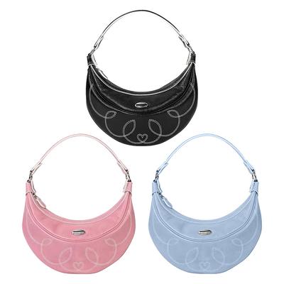 Women Shoulder Tote Handbag Y2K Leather Crescent Handbag Zipper Closure PU Girls Leisure Bag