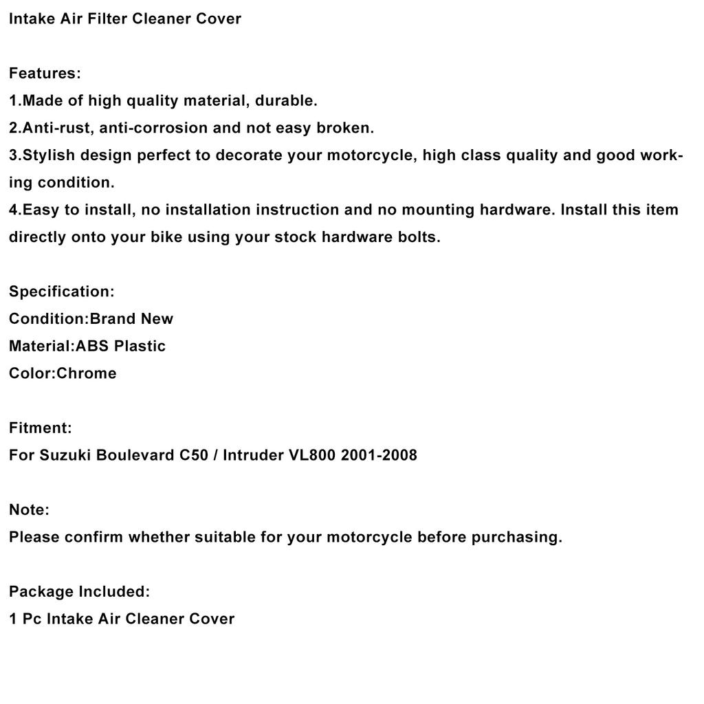 Intake Air Filter Cleaner Cover For Suzuki Intruder VL800 Boulevard C50 01-08