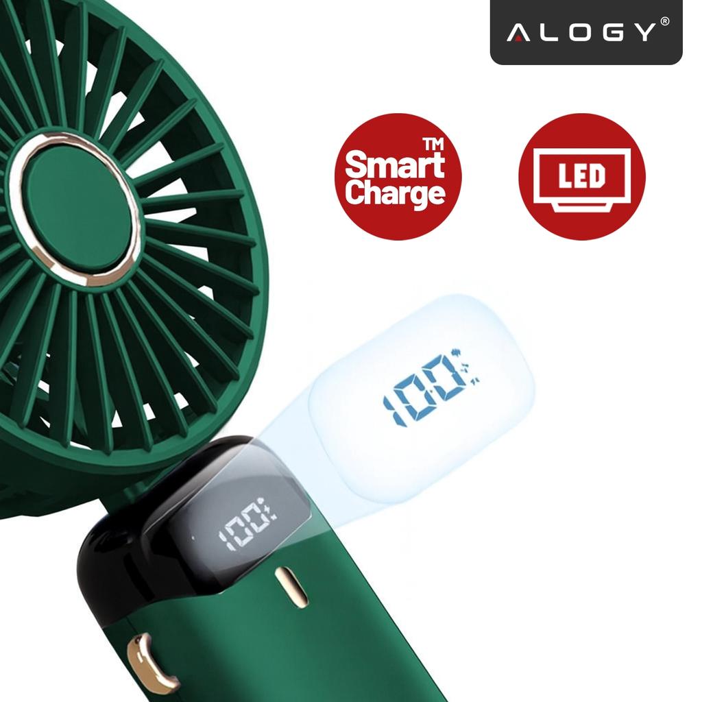 Handfläkt Trådlös, Bärbar Och Skrivbordsfläkt, Med Telefonhållare, USB-C Laddning, 18650 Batteri, Alogy Coolbreeze™ - Grön