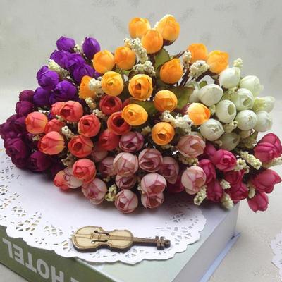 15 Heads Artificial Rose Flowers Multicolor Fake Bridal Flowers Bouquet Wedding Home Party Decoration