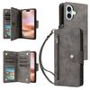 For iPhone 17 Case Zipper Wallet Rivet Decor Leather Phone Cover with Wrist Strap