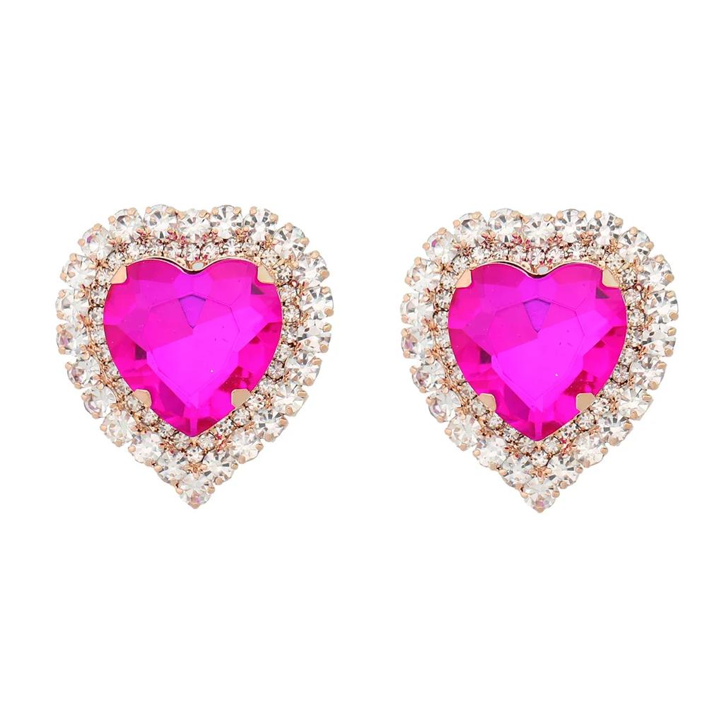 Spring 2024 New Metal Glass Rhinestone Heart Stud Earrings Engagement Party Luxury Jewelry Women's Elegant Shiny Accessories