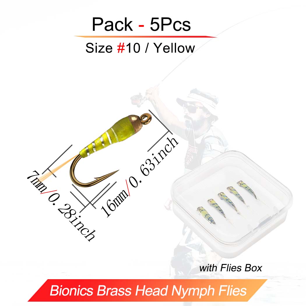 

5 предметов с мушками, латунная головка, нимфа, рыболовные мушки, приманки, латунный быстро тонущий крючок, наживка - красный/черный/белый/желтый/зеленый, для ловли форели