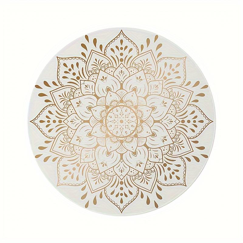 Bedruckter runder Teppich aus Flanell mit goldenem Mandala-Design für die Wohnkultur Weiche Bodenmatte Boho-Kunst-Thema Elegantes Interieur