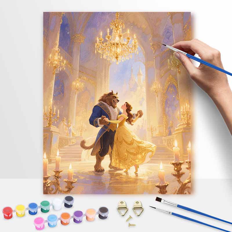 disney beauty and the beast digital oil painting hand painting kit diy home decoration.romantic ballroom dance scene.canvas art