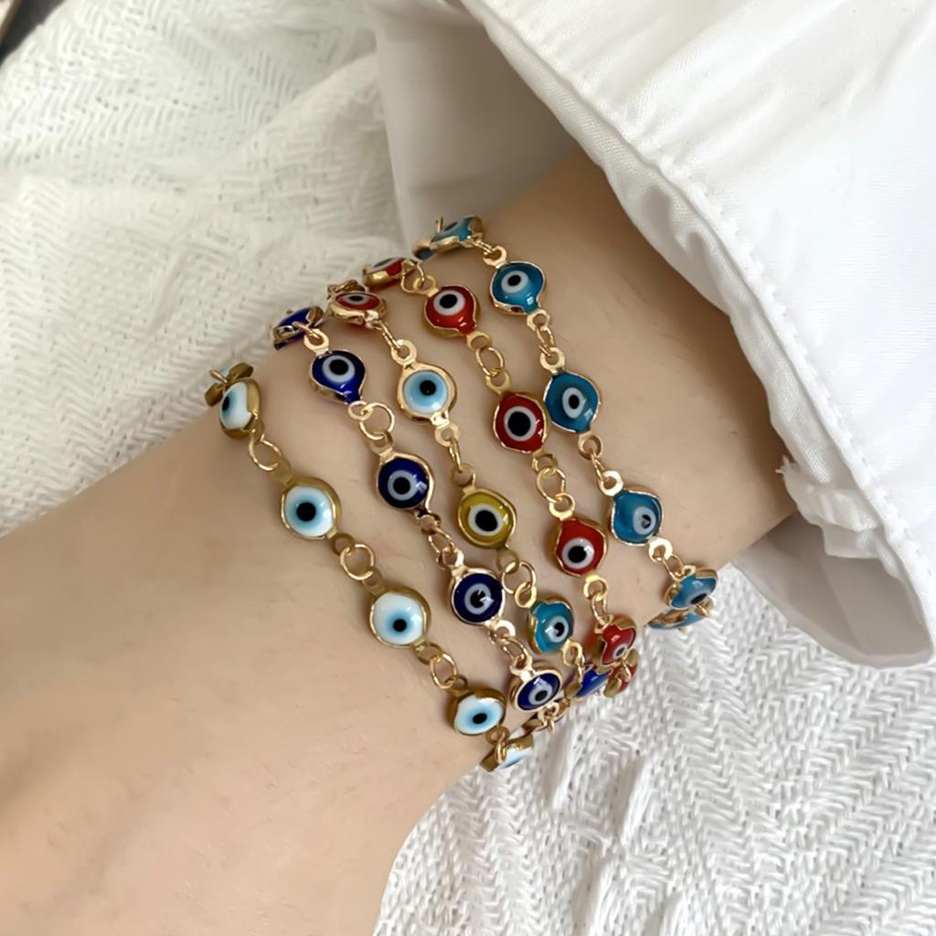 Lucky Turkish Evil Eyes Bracelets For Women Men Fashion Colorful Red Blue Demon Eye Metal Chain Bangles Good Luck Wealth Jewelry