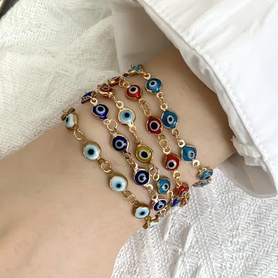 Lucky Turkish Evil Eyes Bracelets For Women Men Fashion Colorful Red Blue Demon Eye Metal Chain Bangles Good Luck Wealth Jewelry