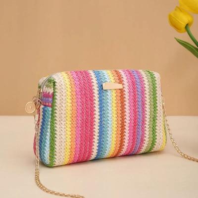 Bolso de mimbre tejido de paja para mujer, Bolso pequeño con cadena de playa y verano, bolsos de hombro tipo bandolera para mujer, bolso con solapa de diseño de viaje